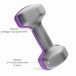 Set 6 Manubri Pesi (2x1 kg, 2x2 kg, 2x3 kg) da 12 kg con Supporto/Kettlebell, in Metallo e PP Rosa, Azzurro e Viola - immagine 6