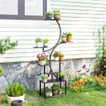 Portapiante a 8 Livelli con Design a S per Interni ed Esterni, in Metallo, 74x26x158.5 cm, Nero - immagine 7