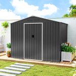 Casetta da Giardino 2.3x1.7 m in Acciaio con Prese d'Aria e Doppia Porta Scorrevole, Grigio Scuro - immagine 9