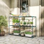 Portapiante a 3 Livelli Aperti in Acciaio e Plastica, 143x48x100 cm, Verde Scuro - immagine 2