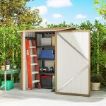 Casetta da Giardino Porta Attrezzi in Acciaio Galvanizzato con Porta a Battente, 100x104x160 cm, Giallo - immagine 2