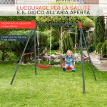 Altalena Doppia Altalena da Giardino per Bambini 3+ Anni, Verde Rosso - immagine 7