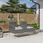 Panchina da Esterno 2 Posti con Tavolino da Caffè, in Acciaio e Rattan PE, 137x59x82 cm, Grigio - immagine 2