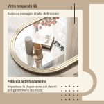 Specchio da Parete ad Arco con Bordo Scanalato e Ganci, in Vetro e Polistirene, 60x2x90 cm, Beige - immagine 6