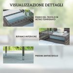 Panchina da Esterno 2 Posti con Tavolino da Caffè, in Acciaio e Rattan PE, 137x59x82 cm, Grigio - immagine 4