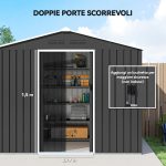 Casetta da Giardino 2.3x1.7 m in Acciaio con Prese d'Aria e Doppia Porta Scorrevole, Grigio Scuro - immagine 5