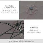Ombrellone da Giardino Inclinabile Ø265 cm con 32 Luci LED Solari e Manovella, Grigio - immagine 5