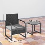 Salotto da Giardino in Rattan con 2 Poltrone da Esterno e Tavolino con Piano in Vetro, Nero - immagine 3