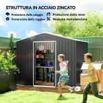 Casetta da Giardino 2.3x1.7 m in Acciaio con Prese d'Aria e Doppia Porta Scorrevole, Grigio Scuro - immagine 4