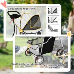 Passeggino per Cani Pieghevole con Catarifrangenti, Ruote Girevoli, Freni e Cuscino Lavabile, Grigio - immagine 6