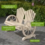 Panchina da Giardino in Legno Stile Country con Braccioli a Ruota, 108x66x95cm, Legno Naturale - immagine 4