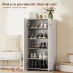 Scarpiera da Ingresso Moderna con 5 Ripiani Regolabili, 55x36x108 cm, Bianco - immagine 4