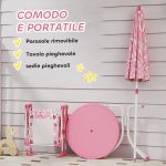 Tavolo da Picnic per Bambini Set Tavolo e Sedie con Ombrellone Rosa - immagine 5