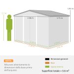 Casetta da Giardino 2.3x1.7 m in Acciaio con Prese d'Aria e Doppia Porta Scorrevole, Grigio Scuro - immagine 3