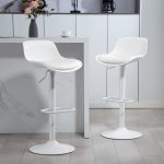 Set 2 Sgabelli da Bar con Schienale, Altezza Regolabile, Seduta Girevole in Pelle PU e Poggiapiedi, Bianco - immagine 2