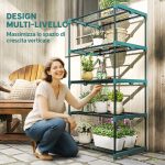 Portapiante a 5 Livelli Aperti in Acciaio e Plastica, 67x49x138 cm, Verde Scuro - immagine 4