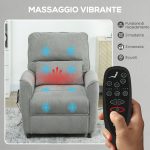 Poltrona Reclinabile con Riscaldamento, 8 Punti Massaggio e 5 Modalità, Tessuto Ciniglia, Grigio Carbone - immagine 6